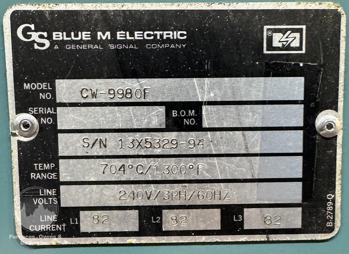 Used 48"W x 36"H x 24"L Blue M CW-9980F Solvent Rated Cabinet Oven, 1300°F, Electric