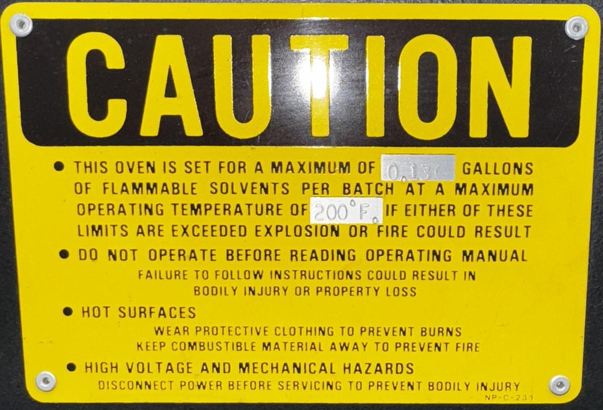 Used 24"W x 24"H x 24"Dp, Grieve AA-500 Solvent Rated Cabinet Oven, 500-F