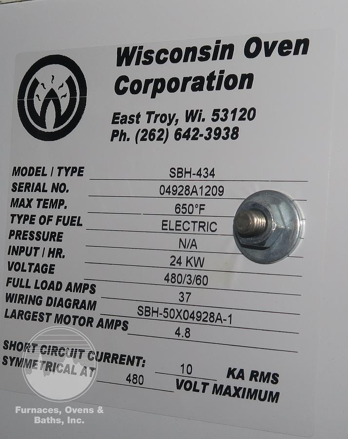 Used 48"W x 48"H x 36"L Wisconsin Cabinet Oven, 650°F, Electric