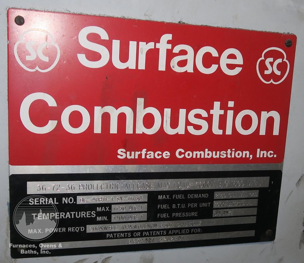 Used Surface Combustion Super Allcase Integral Quench Furnace, 36"W x 36"H x 72"L, Pro Electric, 1750°F