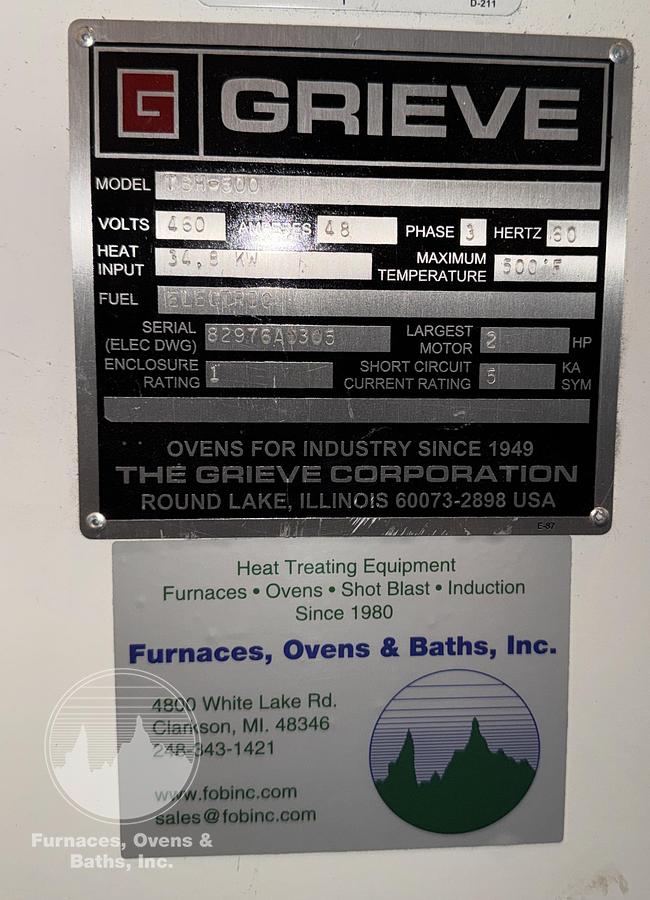 Used 48"W x 60"H x 48"L, Grieve TBH-500, Electric, 500-F, Stainless Steel w/Cart, LIKE NEW