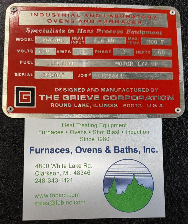 Used 36"W x 36"H x 48"L Grieve AG-500, Electric, 500-F