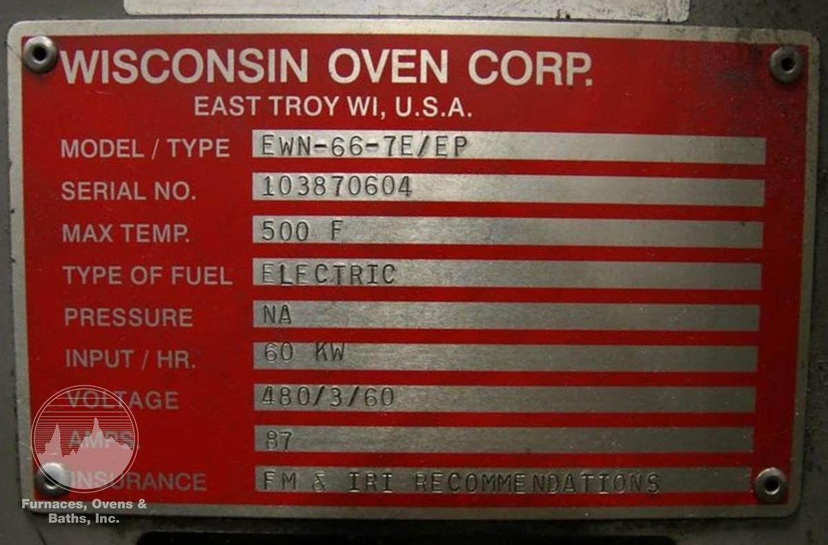 Used 72"W x 84"H x 72"L, Wisconsin Oven, Electric Walk-In Oven, 500°F