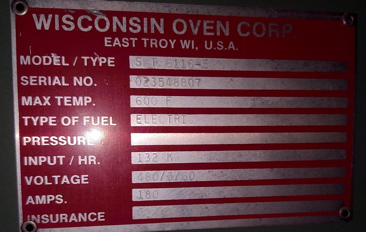 Used 72"W x 72"H x 132"L (11'), Wisconsin Walk-In Oven SWT-6116-E, 600°F, Electric, Powered Exhaust