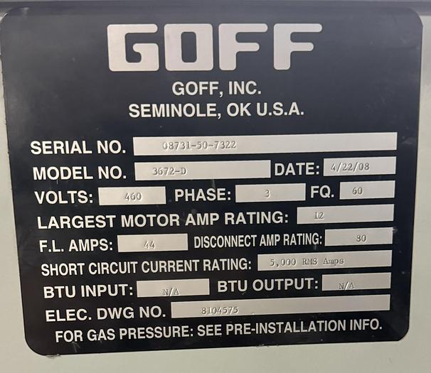 Used Goff 36 x 72 Spinner Hanger Shot Blast Machine