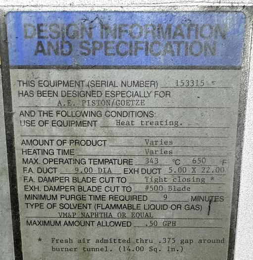 Used 72"W x 78"H x 120"L, Despatch PSD3-38S-G Walk-In Oven, 650°F, Gas Fired, Solvent Rated