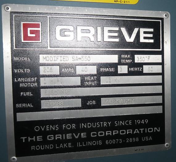 Used 72"W x 54"H x 30"L Grieve Modified SA-550, Electric, Solvent Rated, Class A