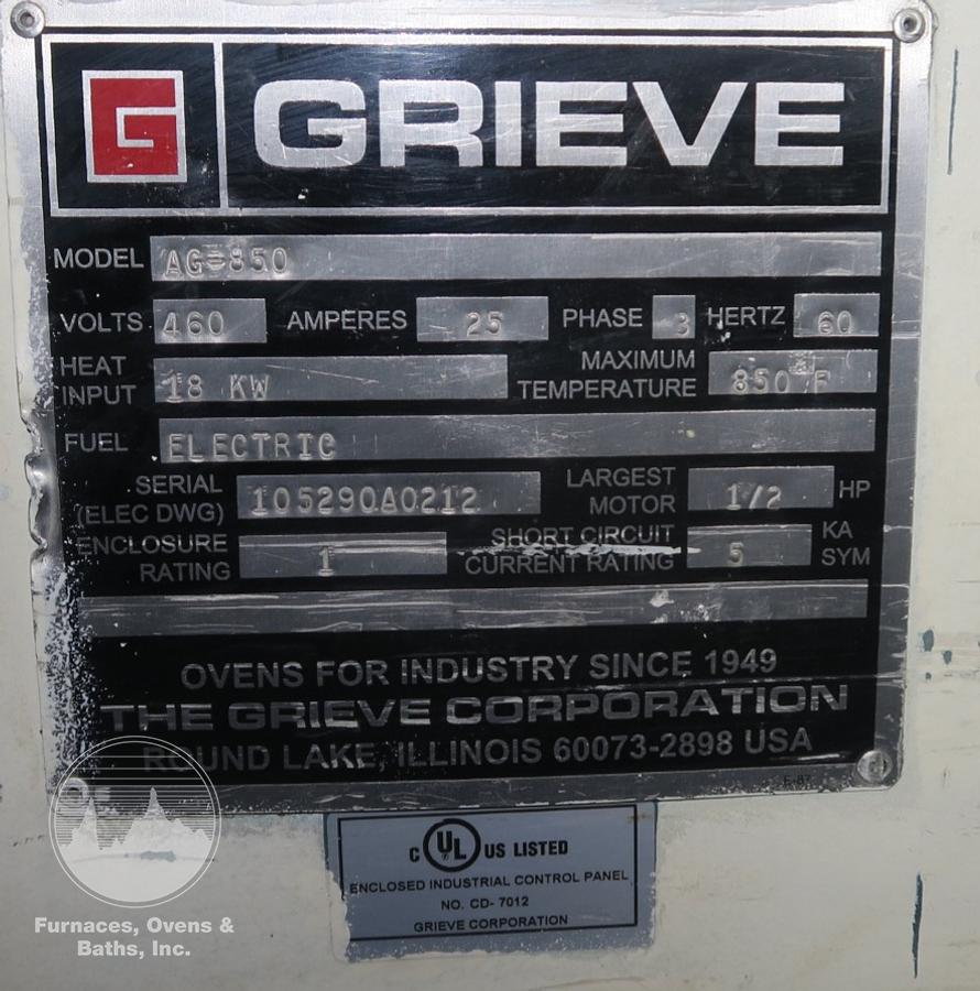 Used 36"W x 36"H x 48"L Grieve AG-850, Electric, 850-F