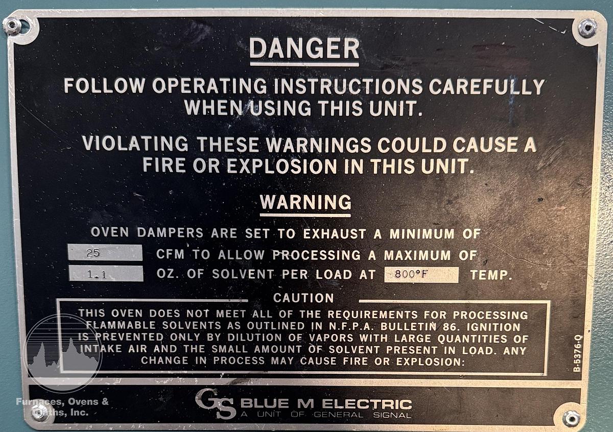 Used 48"W x 36"H x 24"L Blue M CW-9980F Solvent Rated Cabinet Oven, 1300°F, Electric