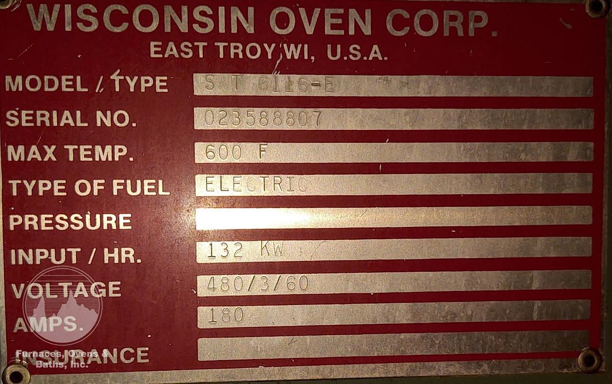 Used 72"W x 72"H x 132"L (11'), Wisconsin Walk-In Oven SWT-6116-E, 600°F, Electric, Powered Exhaust