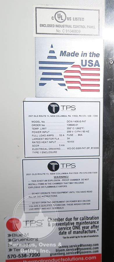 Used 48"W x 36"H x 24"L Blue M DCW-1406-E-F4T Cabinet Oven, 350°C/662°F, Electric