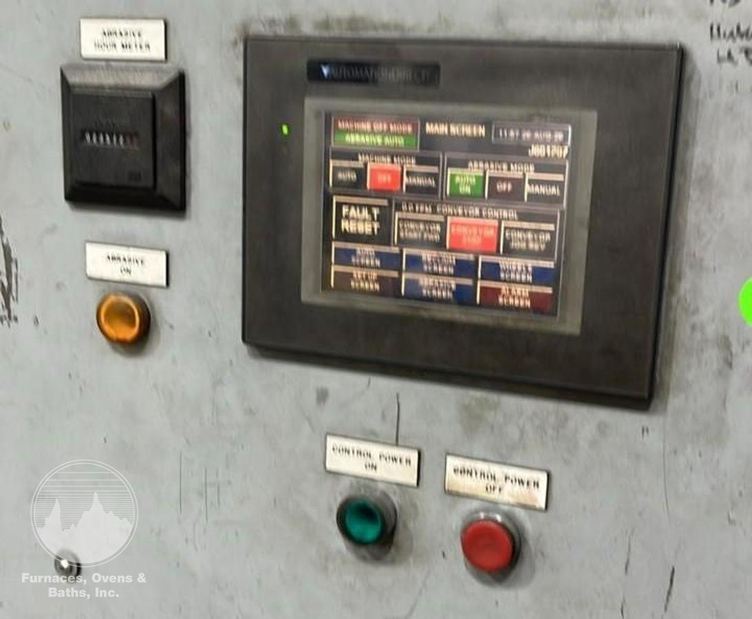 Used Wheelabrator MMB-27-4-20 Mesh Belt Shot Blaster Complete w/Dust Collector, PLC Controls, VFD's