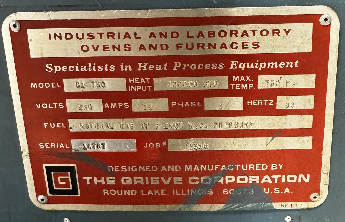 Used 48"W x 72"H x 48"L, Grieve B1-750, Gas Fired Walk-In/Truck Oven, 750°F