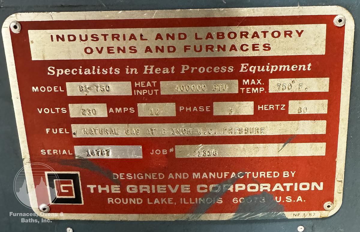 Used 48"W x 72"H x 48"L, Grieve B1-750, Gas Fired Walk-In/Truck Oven, 750°F