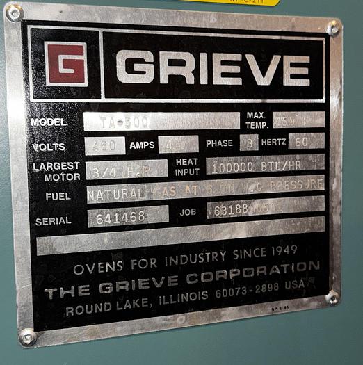 Used 36"W x 60"H x 36"L Grieve TA-500, 500°F, Gas Fired, Class A
