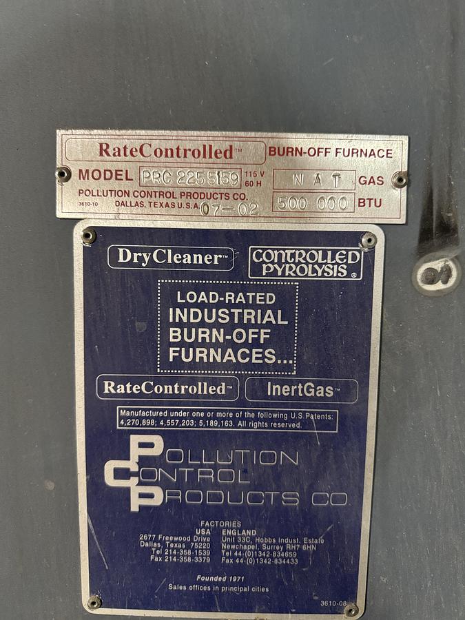 Used 72"W x 72"H x 72”L, Pollution Control Products PRC 225 Burn-Off Oven, Natural Gas Fired