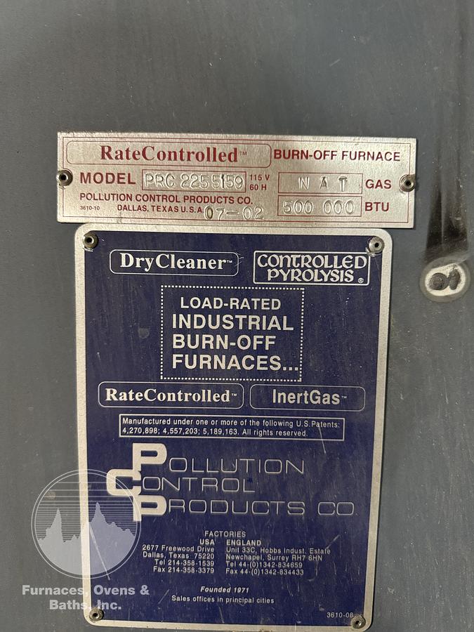 Used 72"W x 72"H x 72”L, Pollution Control Products PRC 225 Burn-Off Oven, Natural Gas Fired