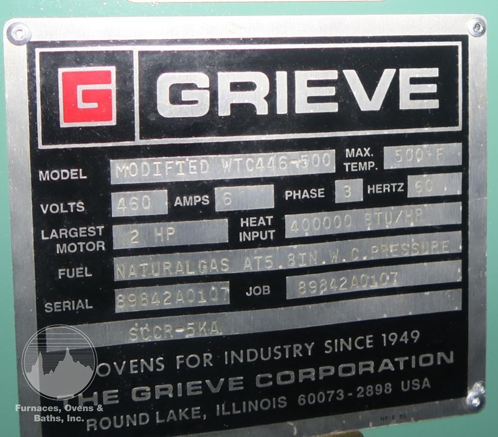Used 48"W x 72"H x 60"L, Grieve, Gas Fired Walk-In Oven, 500°F
