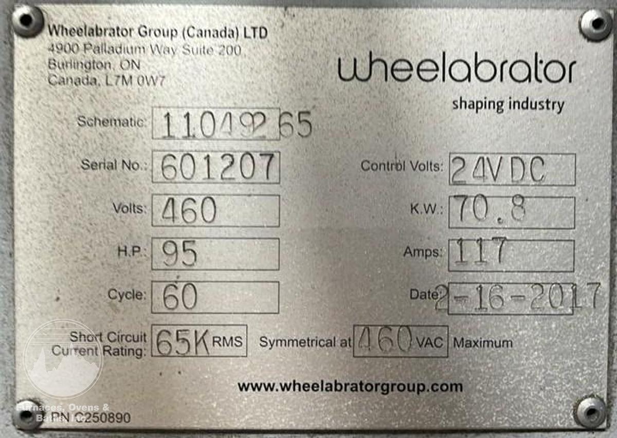 Used Wheelabrator MMB-27-4-20 Mesh Belt Shot Blaster Complete w/Dust Collector, PLC Controls, VFD's