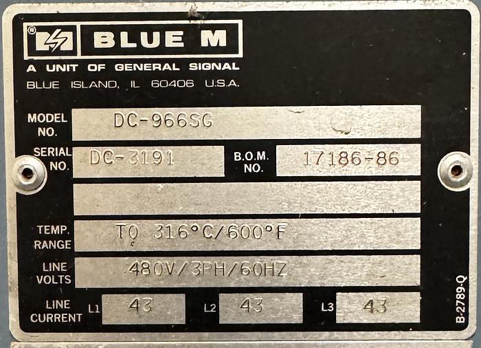 Used 48"W x 72"H x 48"L, Blue M DC-966 Cabinet Oven, 600°F, Stainless Interior