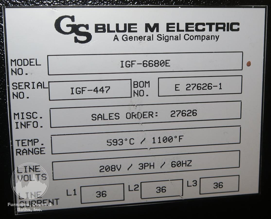 Used 20"W x 20"H x 18"L Blue M IGF-6680E Inert Gas Cabinet Oven, 1100°, Electric