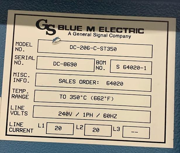 Used 20''W x 20"H x 18"L Blue M DC-206-C-ST350 Cabinet Oven, 350-C/662-F, 240V Single Phase