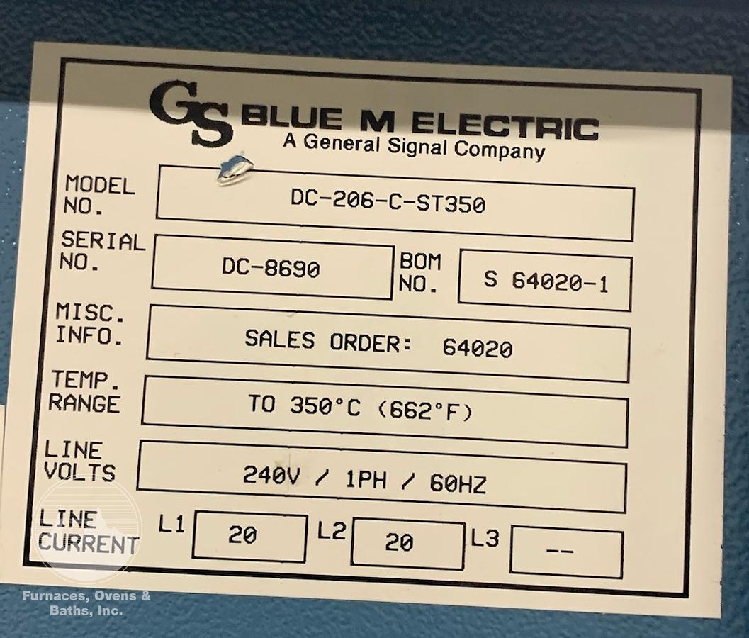 Used 20''W x 20"H x 18"L Blue M DC-206-C-ST350 Cabinet Oven, 350-C/662-F, 240V Single Phase