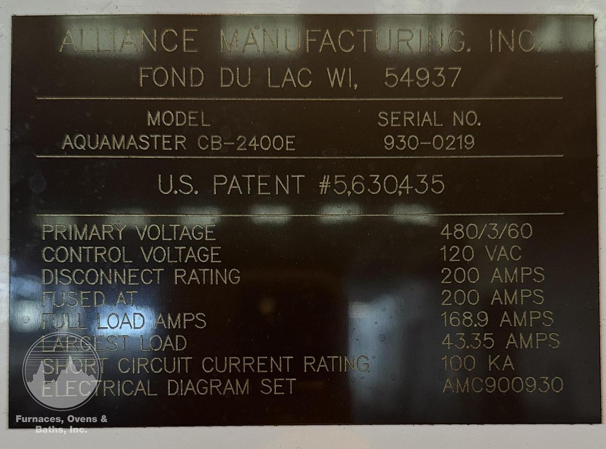 Used 24"W x 24" H - Alliance Manufacturing Aquamaster - CB-2400E, Wash, Rinse and Heated Blow-Off, UNUSED CONDITION