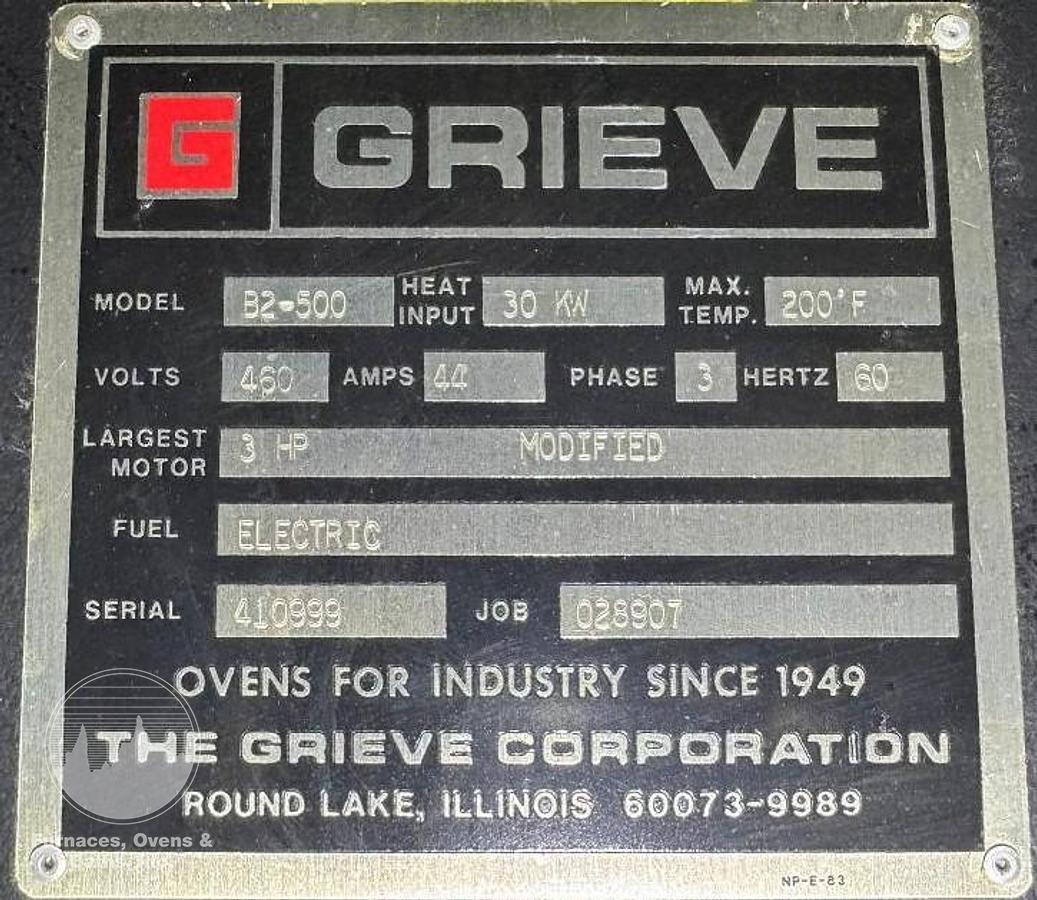 Used 54"W x 72"H x 72"L, Grieve B2-500 Electric Walk-In Oven, 500°F, Solvent Rated (200°F)