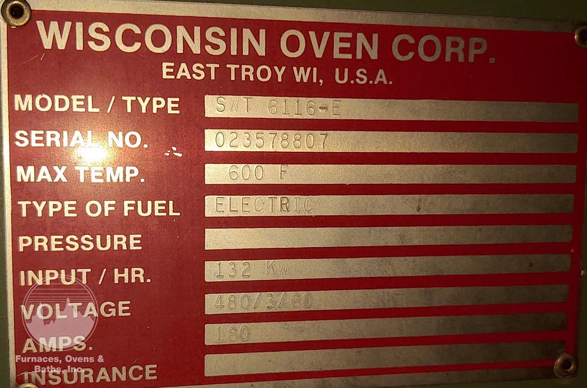 Used 72"W x 72"H x 132"L (11'), Wisconsin Walk-In Oven SWT-6116-E, 600°F, Electric, Powered Exhaust