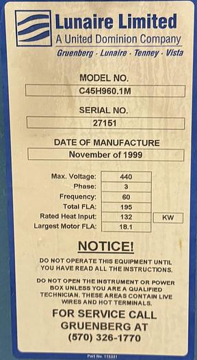 Used 48"W x 72"H x 48"L, Gruenberg, Electric Walk-In Oven, 450°F, Solvent Rated, Stainless Steel Interior