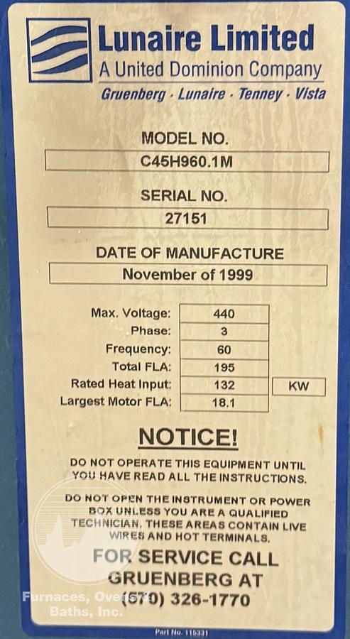 Used 48"W x 72"H x 48"L, Gruenberg, Electric Walk-In Oven, 450°F, Solvent Rated, Stainless Steel Interior