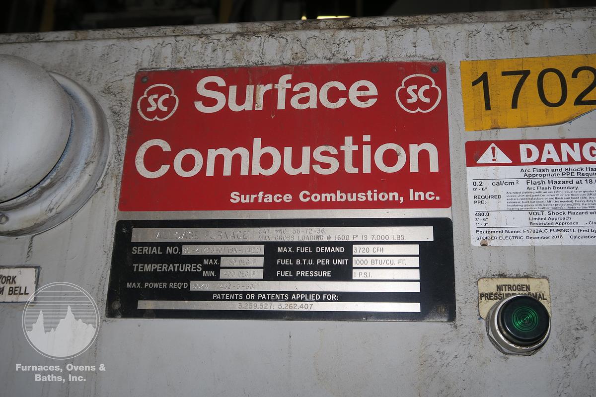 Used Surface Combustion Super Allcase Integral Quench Furnace, 36"W x 36"H x 72"L, Gas Fired, 1750°F