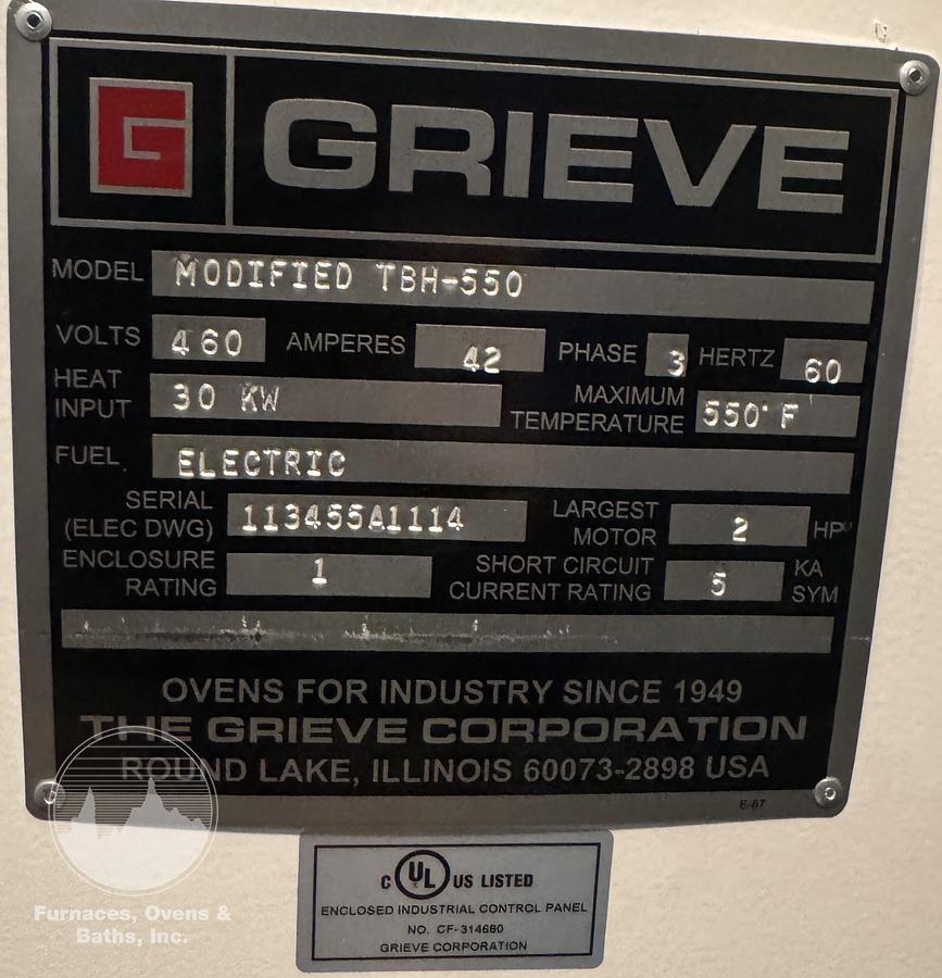 Used 48"W x 60"H x 48"L, Grieve TBH-550, Electric, 550-F, Stainless Steel w/Cart, LIKE NEW