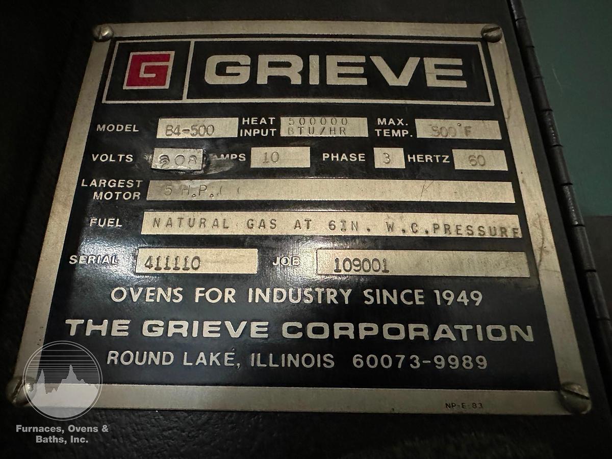 Used 72"W x 72"H x 120"L, Grieve B4-500 Walk-In Oven, 500°F, Gas Fired, Solvent Rated