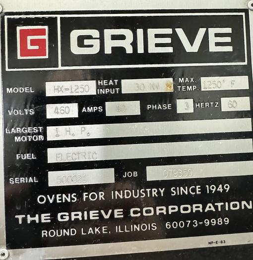 Used 38"W x 26"H x 20"L Grieve HX-1250 Cabinet Oven, 1250°F, Electric
