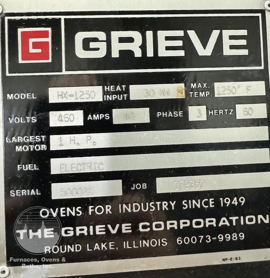 Used 38"W x 26"H x 20"L Grieve HX-1250 Cabinet Oven, 1250°F, Electric