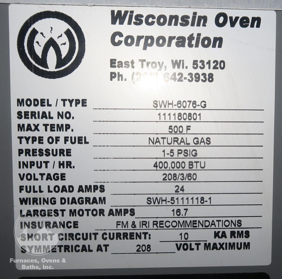 Used 72"W x 72"H x 84"L, Wisconsin, 500°F, Gas Fired