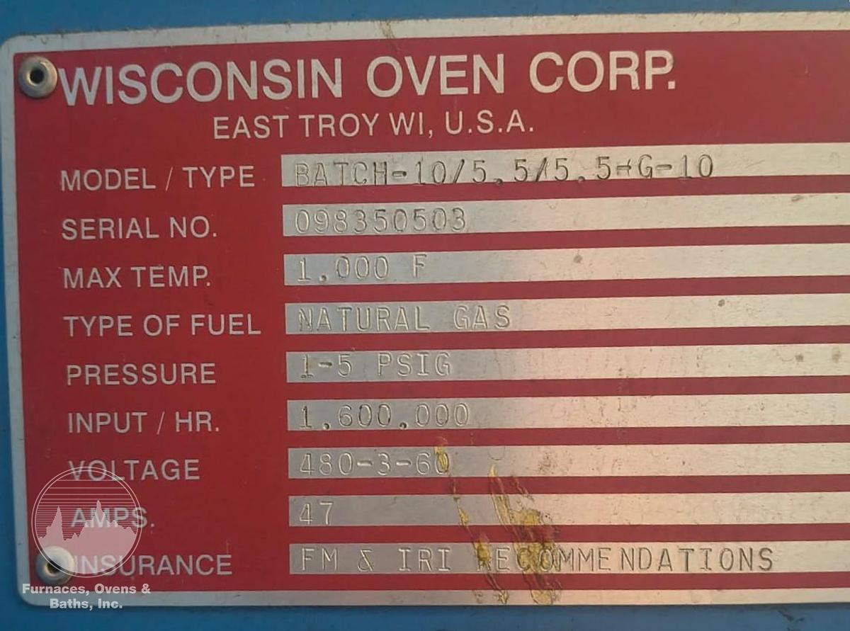 Used 120"W x 65"H x 65"L, Wisconsin Batch Oven, 1000°F, Gas Fired, EXCELLENT CONDITION