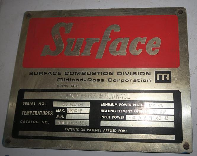 Used Surface Combustion Box Temper 36"W x 36"H x 72"L, Electric, 1250-F