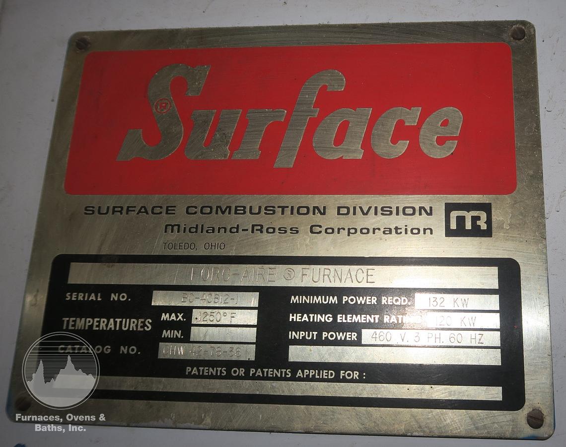 Used Surface Combustion Box Temper 36"W x 36"H x 72"L, Electric, 1250-F