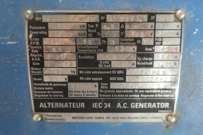 Used 1992 Wartsila UD30V16 - 1600 KVA