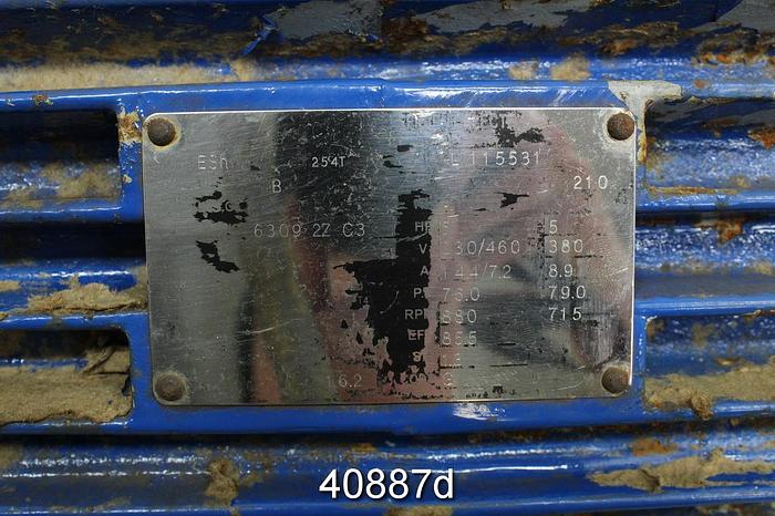 Used Electrim 5 HP AC Motor, 880 Rpm, 230-460 Volts #40887