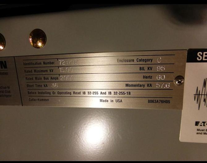 Used 2007 Eaton Cutelr Hammer  15Kv Breaker Line up