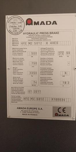 Used CNC-PRESS BRAKE, MANUF. AMADA, MODEL HFE M2 5012 (8 AXIS) - BUILT…