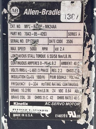 Used Allen-Bradley MPL-B430P-MK24AA Ser A