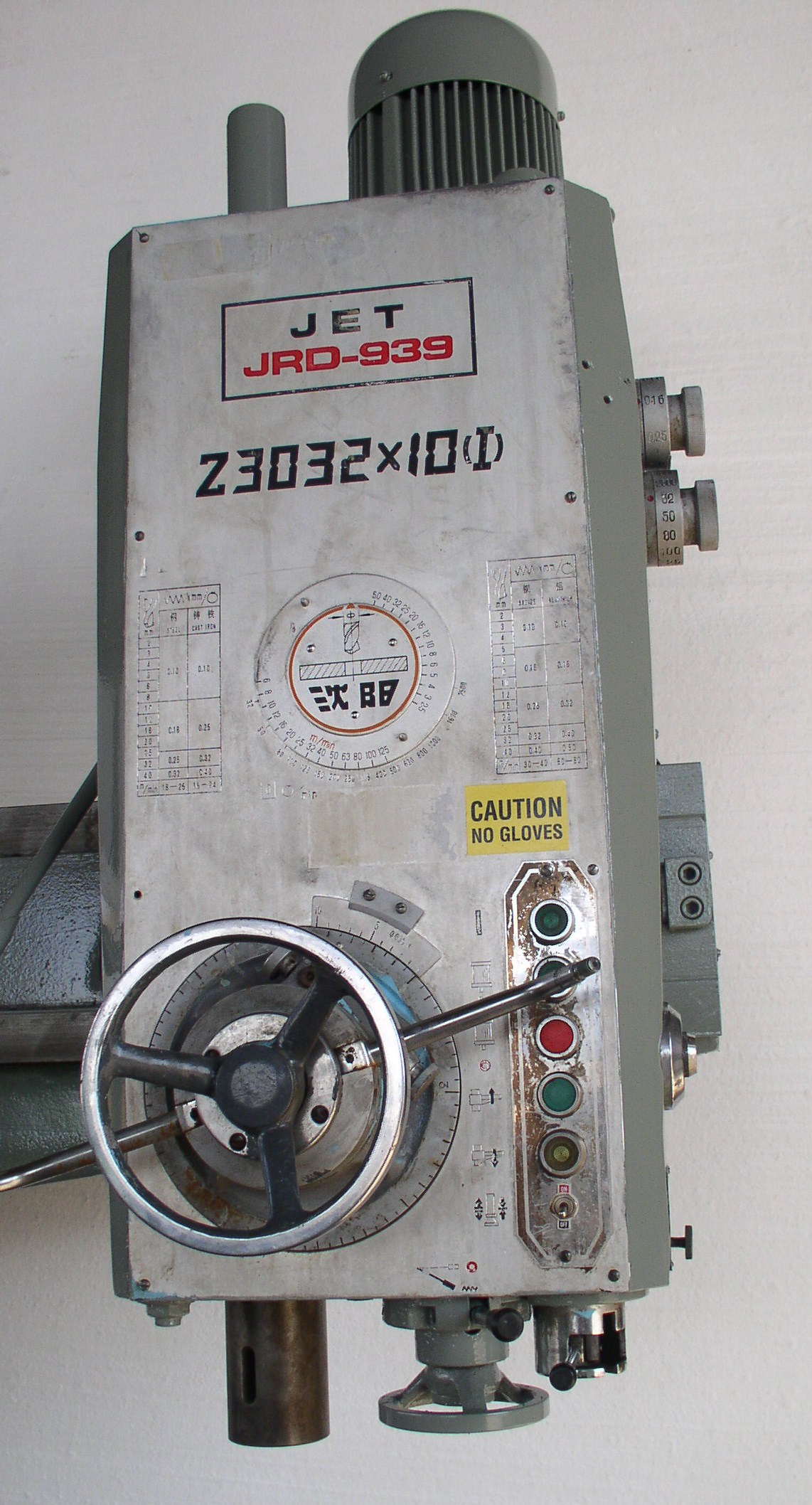 Used 3' x 9" JET Model JRD-939 Radial Arm Drill; T-Slotted Table; Mfg. 1985 - LIKE NEW