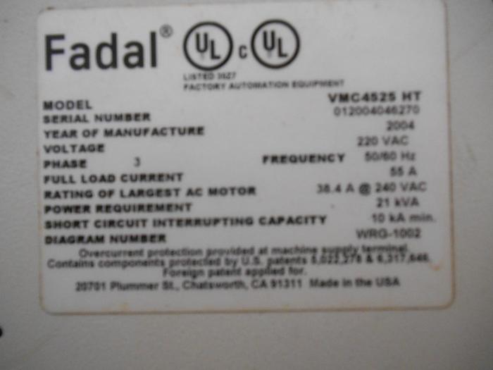 Used 2004 Fadal VMC4525HT,