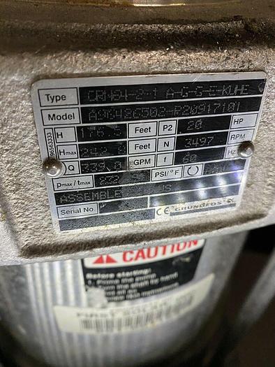 Used Grundfos 20 HP Vertical Pump CRN64-2-1-A-G-G-E-KUHE