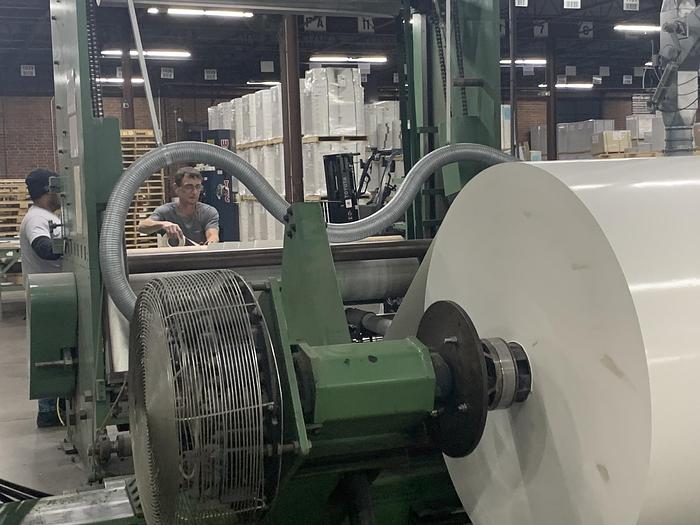 Used 72" WIDE POWELL SHAFTLESS FLOOR PICK UP UNWIND STAND - PENDING SALE